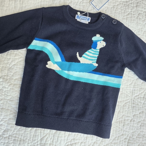 Jacadi Paris 12 Months Navy Blue Color Block Dog Sweater Jumper - Picture 1 of 11